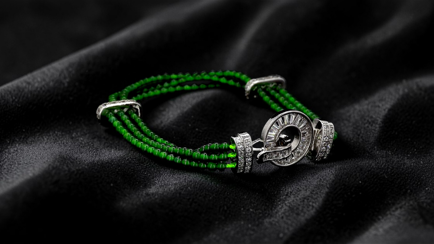 Certified Imperial Japanese Green Burmese A-Jade Triple Beaded Bracelet (MADE IN JAPAN) (2.50 mm Each x 180 beads) 05045 (With Silver 925)