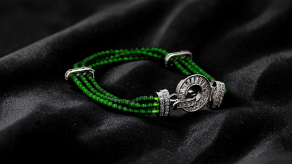 Certified Imperial Japanese Green Burmese A-Jade Triple Beaded Bracelet (MADE IN JAPAN) (2.50 mm Each x 180 beads) 05045 (With Silver 925)