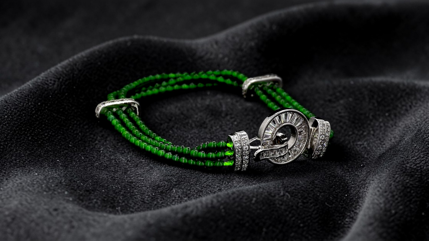 Certified Imperial Japanese Green Burmese A-Jade Triple Beaded Bracelet (MADE IN JAPAN) (2.50 mm Each x 180 beads) 05045 (With Silver 925)