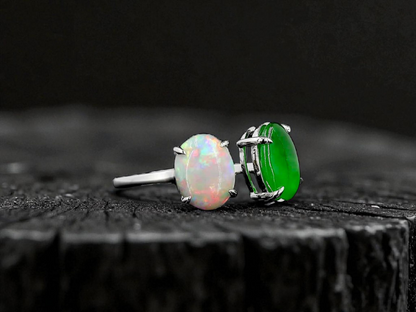 Opade Opulence Burmese A-Jadeite and Australian Opal Toi et Moi Ring Size US 6.5 with 18K White Gold - Certified V1