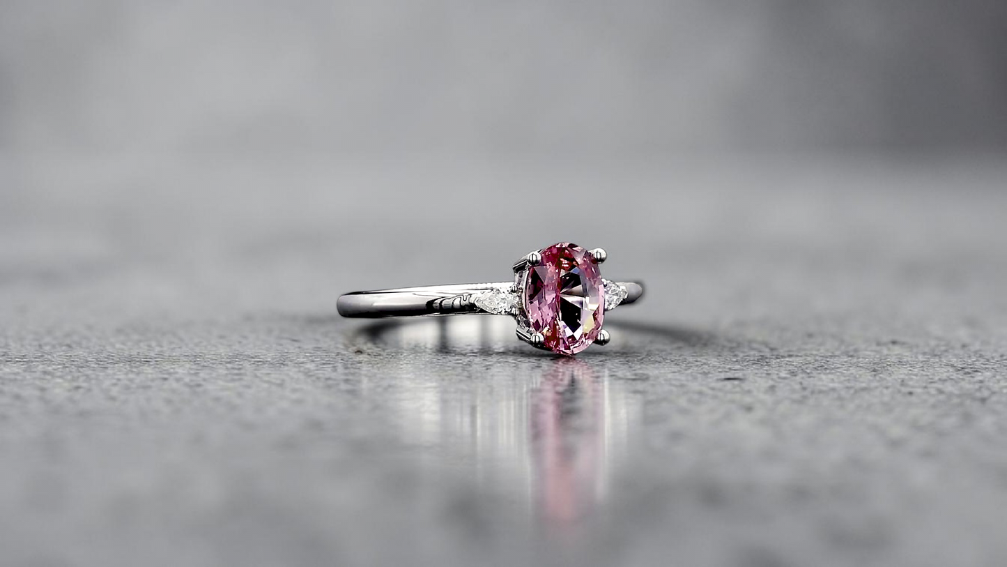 Yuzawa 1.02 cts. No Heat Natural Padparadscha Sapphire Ring (with 18K White Gold and Natural White Diamonds) Size US 8  - R21