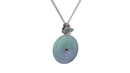Jito Round Burmese A-Jadeite 24mm Icy Lavender and Green Donut Pendant (with 18K White Gold) - HKJSL Certified