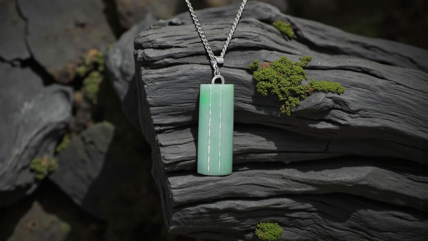 Hokkaido (MADE IN JAPAN) Tube Burmese A-Jadeite Charm Pendant (with 18K Solid White Gold) - Certified - V3