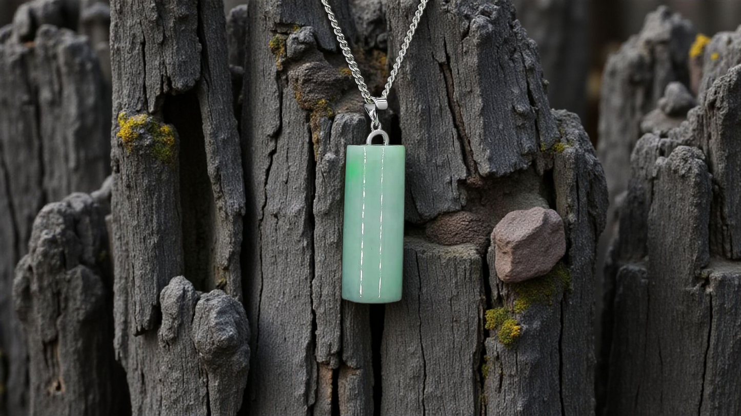 Hokkaido (MADE IN JAPAN) Tube Burmese A-Jadeite Charm Pendant (with 18K Solid White Gold) - Certified - V3