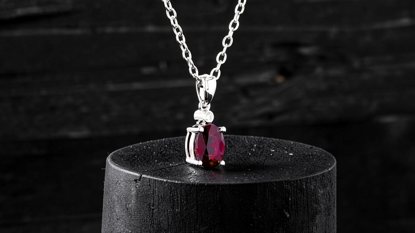 Semboku 1.00 cts. Natural Pigeons Blood Vivid Red Ruby Drop Pendant (with 18K White Gold and Natural White Diamonds)