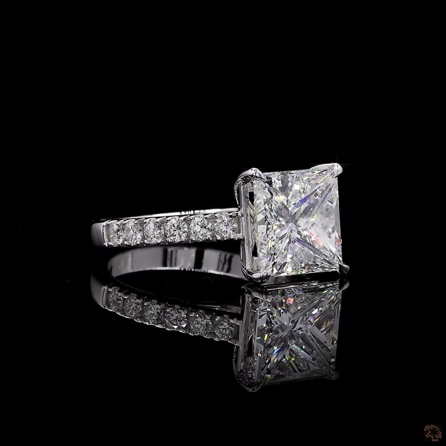 Ohime 4.01 cts. Natural Princess-Cut E i1 Diamond Cocktail Ring with Round White VVS Diamonds and 18K White Gold - GIA Certified-R10