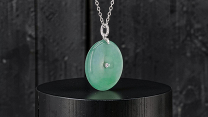 Tagawa Round Burmese A-Jadeite 22.00 mm Donut Charm Pendant (with 18K White Gold and White Diamonds) - Certified