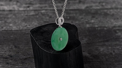 Omuta Round Burmese A-Jadeite 17.30 mm Donut Charm Pendant (with 18K White Gold and White Diamonds) - Certified