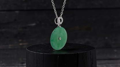 Omuta Round Burmese A-Jadeite 17.30 mm Donut Charm Pendant (with 18K White Gold and White Diamonds) - Certified