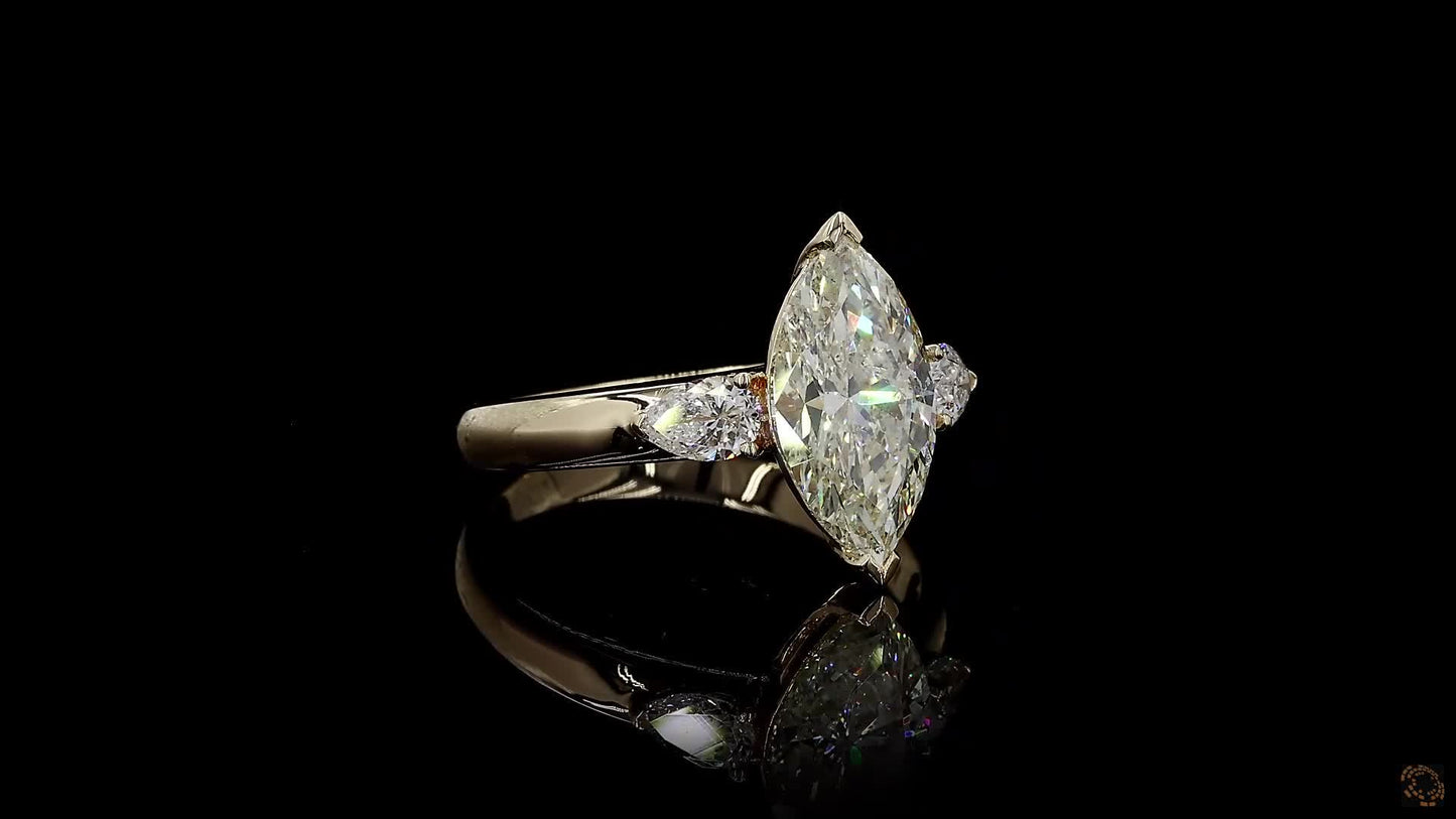 Kobayashi 2.53 cts. Natural Marquise Diamond Cocktail Ring, with Natural Pear Shaped White Diamonds, and 18K Yellow Gold - GIA Certified -R8