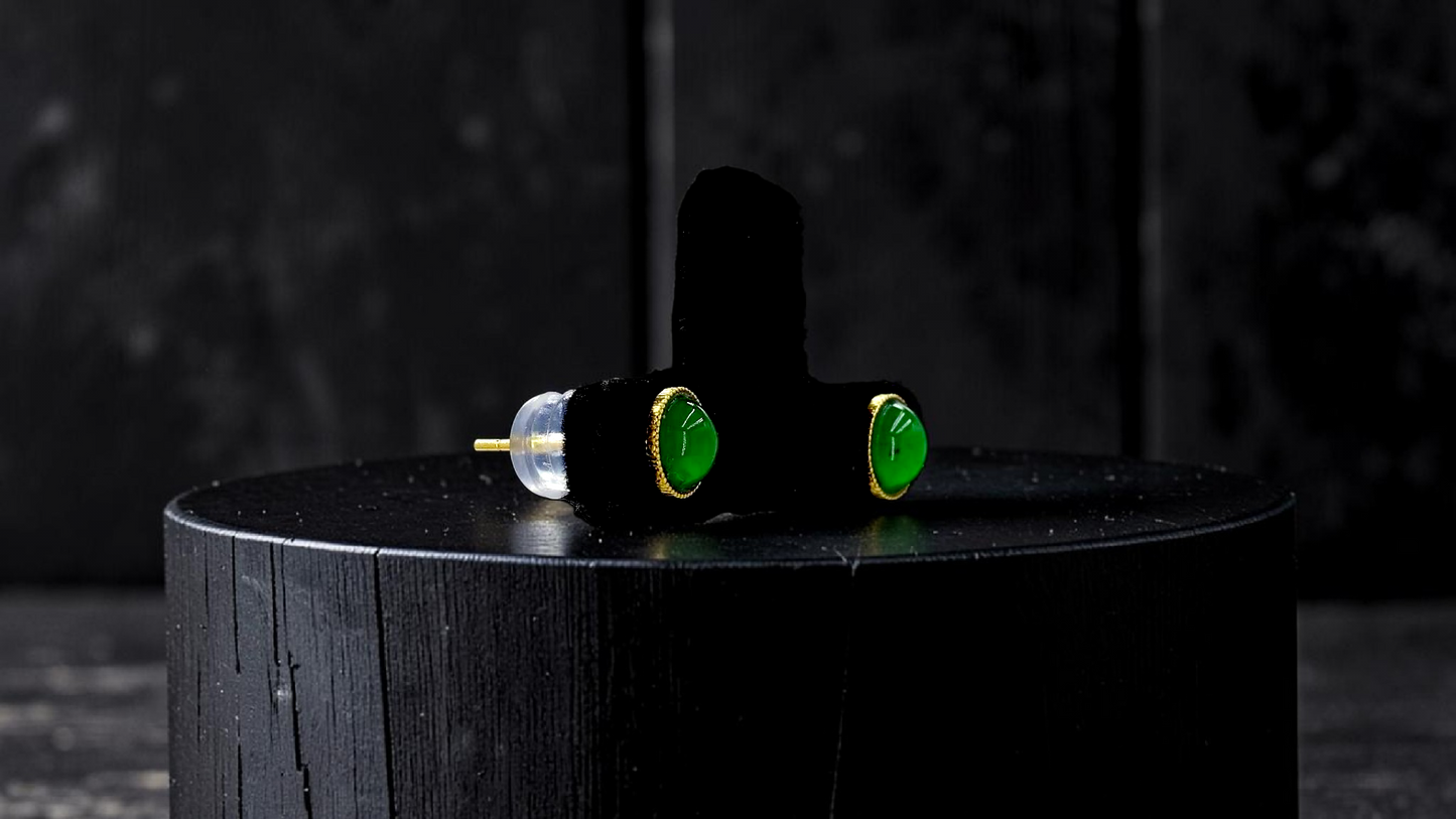 Vert Vivid-Imperial Green Burmese A-Jade Stud Earrings (with 18K Yellow Gold) - Certified V2