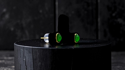 Vert Vivid-Imperial Green Burmese A-Jade Stud Earrings (with 18K Yellow Gold) - Certified V2