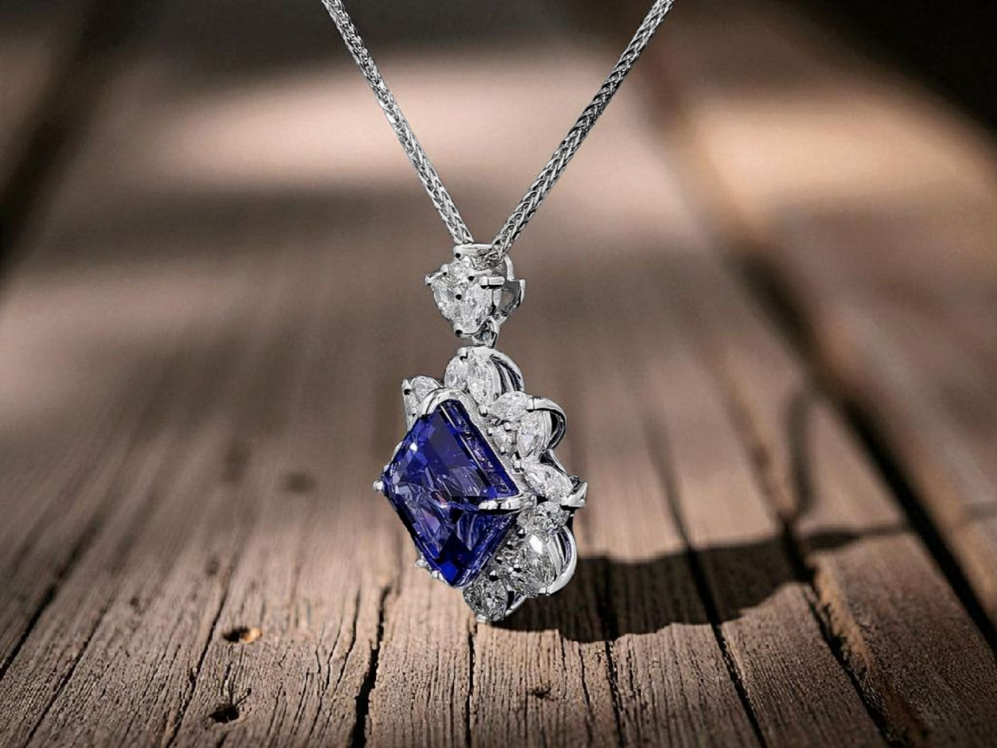 Ardea (6.55 cts.) Tanzanite and Natural Diamonds Pendant (with 18K White Gold) - P3051