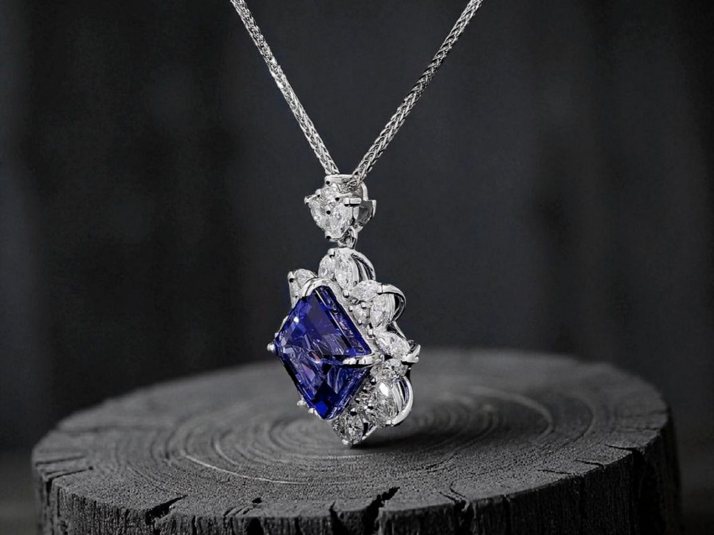Ardea (6.55 cts.) Tanzanite and Natural Diamonds Pendant (with 18K White Gold) - P3051
