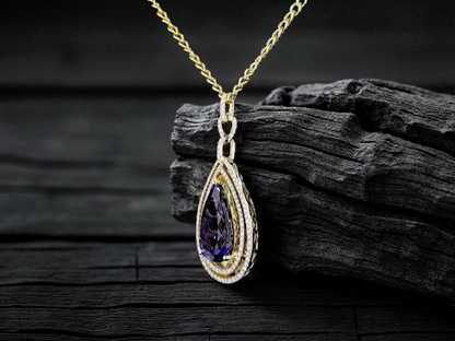 Rho (10.35 cts.) Tanzanite and Natural Diamonds Pendant (with 14K Yellow Gold)- JPA2553
