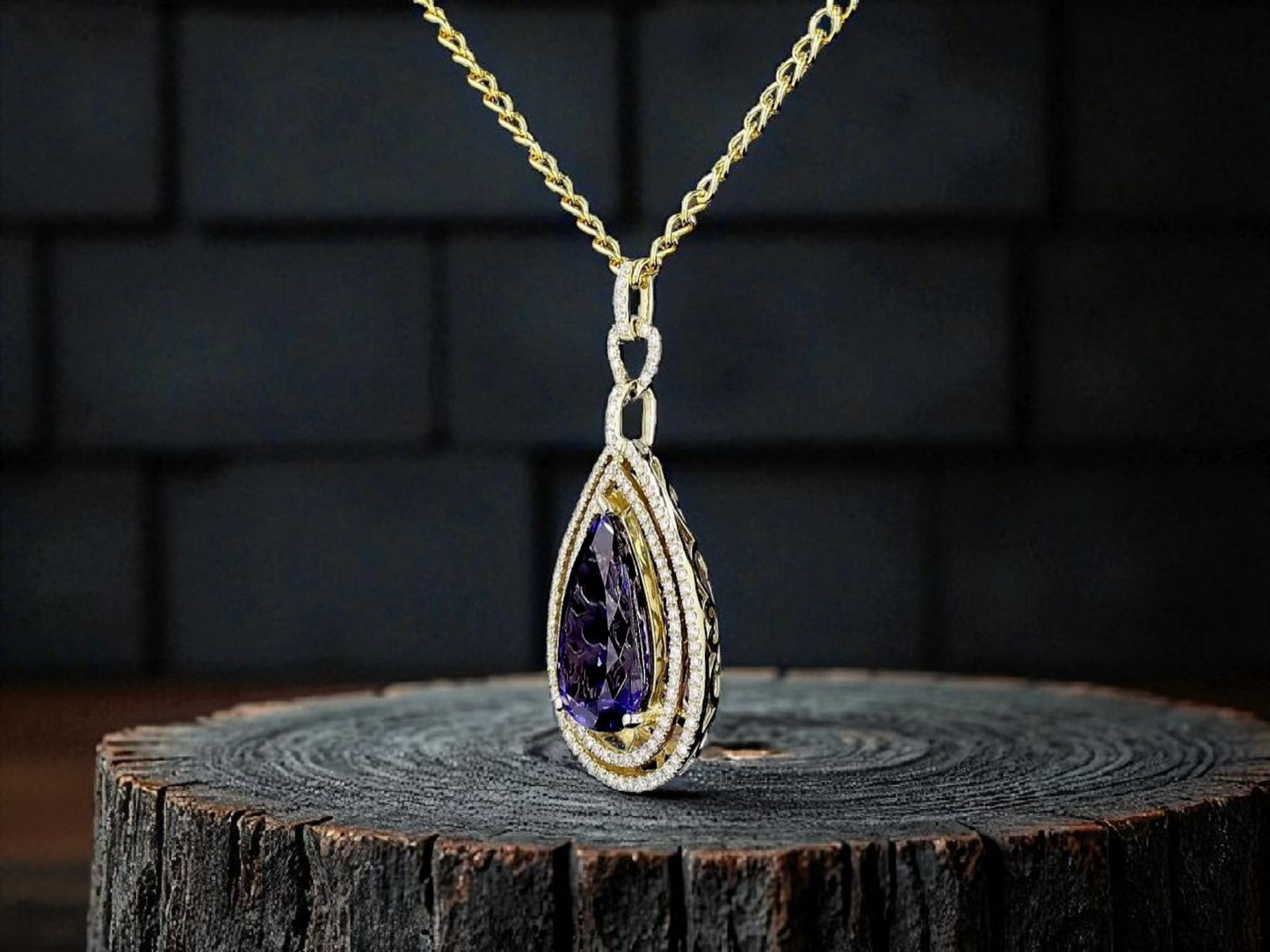 Rho (10.35 cts.) Tanzanite and Natural Diamonds Pendant (with 14K Yellow Gold)- JPA2553