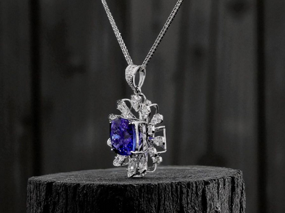 Teramo (4.94 cts.) Tanzanite and Natural Diamonds Pendant (with 18K White Gold)  - P3045