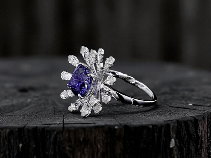 Teramo (2.96 cts.) Tanzanite and Natural Diamonds Ring (with 18K White Gold - R4039A