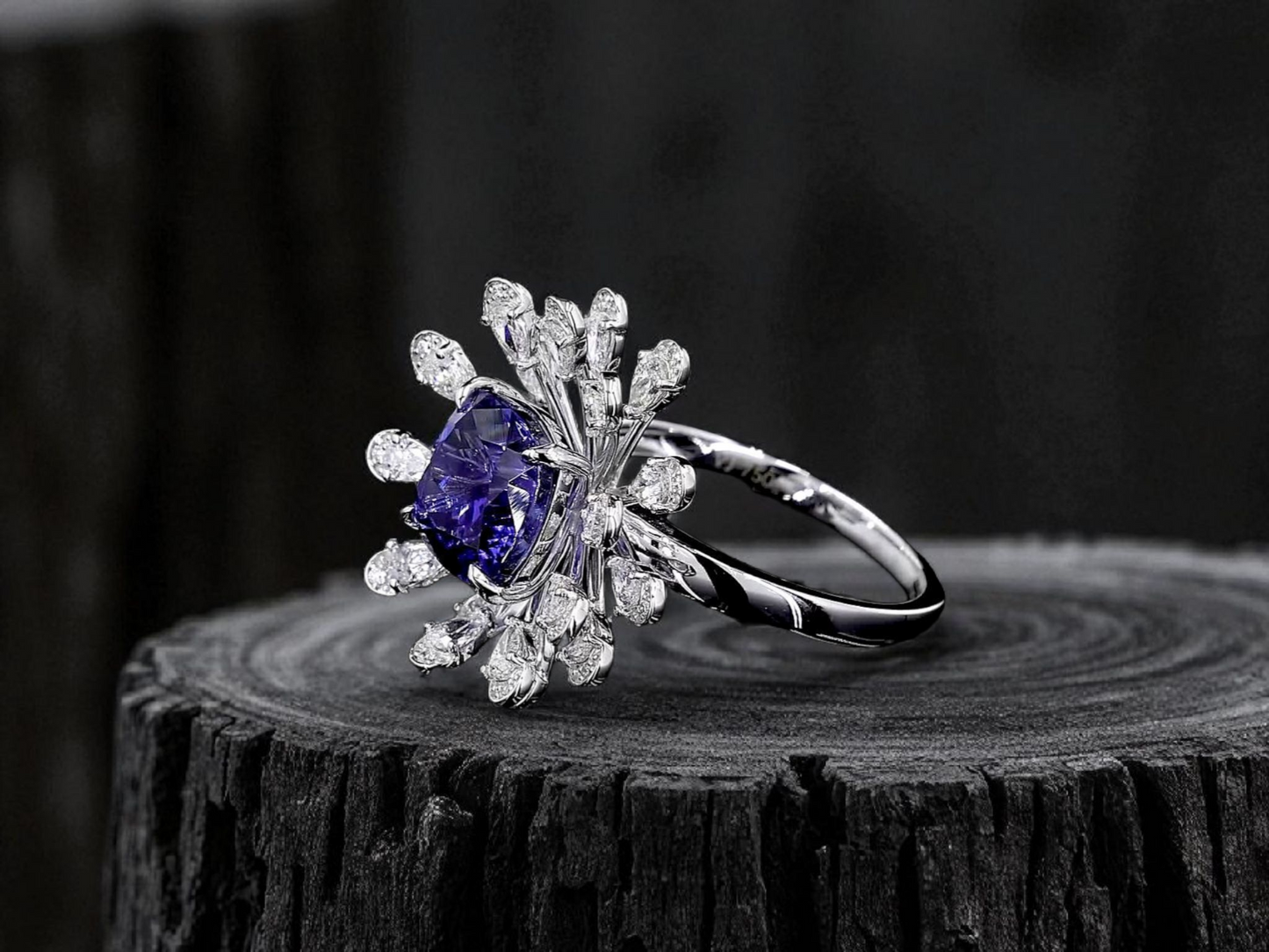 Teramo (2.96 cts.) Tanzanite and Natural Diamonds Ring (with 18K White Gold - R4039A