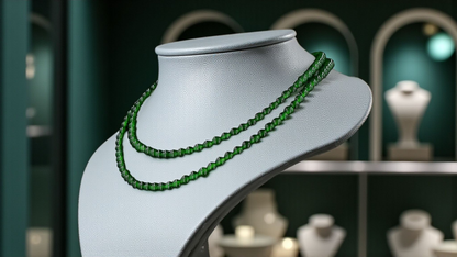 Imperial Green Burmese A-Jade Beaded Long Necklace - 25.60 inches (4.50 mm Beads) with Sterling Silver 925 - Certified - 10011