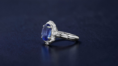 Toyohashi MADE IN JAPAN Certified Oval Shaped 3.17 cts. Cornflower Blue Sapphire Ring with Platinum 900 and White Diamonds Size US5 - R10