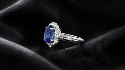 Toyohashi MADE IN JAPAN Certified Oval Shaped 3.17 cts. Cornflower Blue Sapphire Ring with Platinum 900 and White Diamonds Size US5 - R10