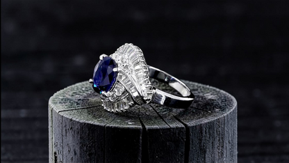 Okazaki MADE IN JAPAN Certified Oval Shaped 2.72 cts. Natural Royal Blue Sapphire Ring with Platinum 900 and White Diamonds Size US5  - R11
