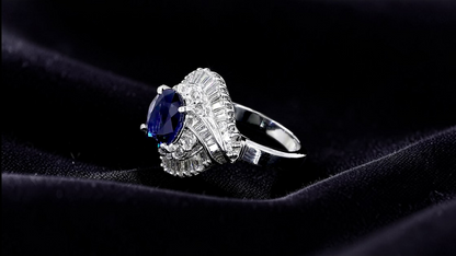 Okazaki MADE IN JAPAN Certified Oval Shaped 2.72 cts. Natural Royal Blue Sapphire Ring with Platinum 900 and White Diamonds Size US5  - R11