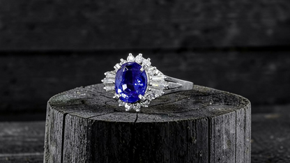 Ichinomiya MADE IN JAPAN Certified Oval Shaped 1.93 cts. Natural Blue Sapphire Ring with Platinum 900 and White Diamonds Size US6.5  - R12