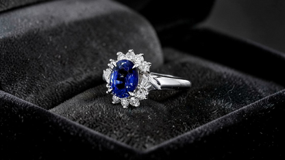 Seto MADE IN JAPAN Certified Oval Shaped 1.80 cts. Natural Deep Blue Sapphire Ring with Platinum 900 and White Diamonds Size US5.5  - R13