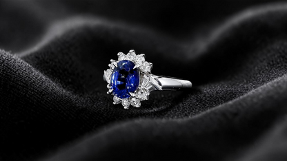 Seto MADE IN JAPAN Certified Oval Shaped 1.80 cts. Natural Deep Blue Sapphire Ring with Platinum 900 and White Diamonds Size US5.5  - R13