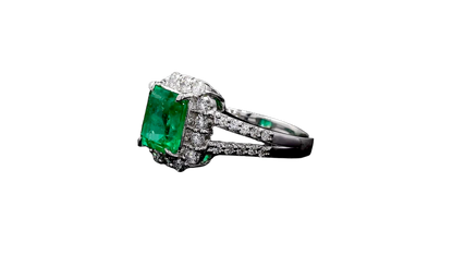 Handa MADE IN JAPAN Certified 2.34 cts. Minor Oil Vivid Green Columbian Emerald Ring with Platinum 900 and White Diamonds Size US6  - R14