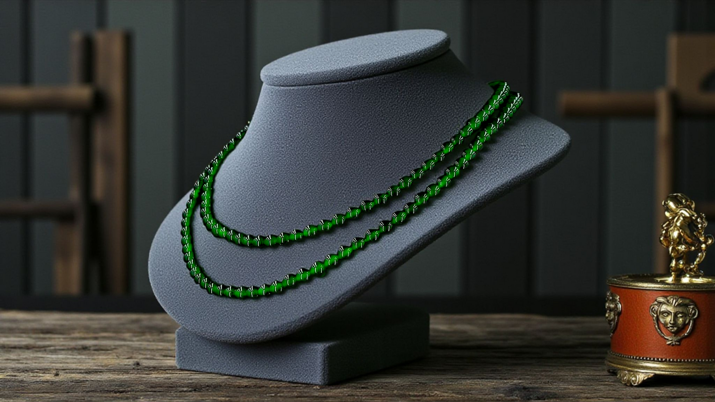 Imperial Green Burmese A-Jade Beaded Long Necklace - 25.60 inches (4.50 mm Beads) with Sterling Silver 925 - Certified - 10011