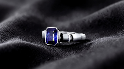 Hekinan Certified 1.72 cts. Natural Royal Blue Sapphire Men's Ring with 18K White Gold Size US 9  - R19