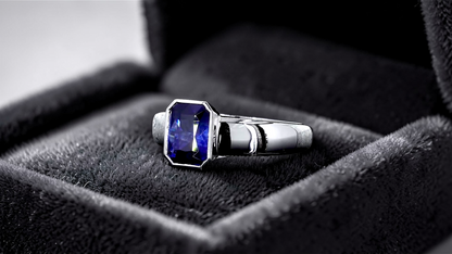 Hekinan Certified 1.72 cts. Natural Royal Blue Sapphire Men's Ring with 18K White Gold Size US 9  - R19