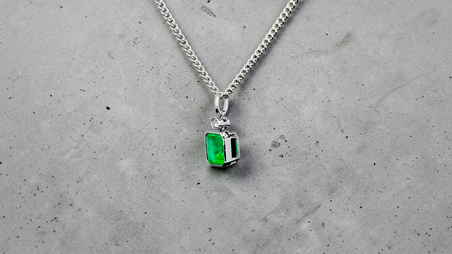 Kariya Certified 1.33 cts. Vivid Green Columbian Emerald Charm Pendant with 18K White Gold and White Diamonds - V2