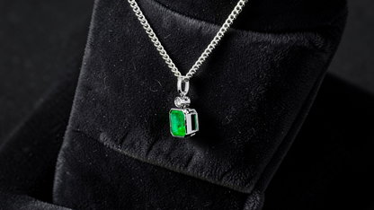 Kariya Certified 1.33 cts. Vivid Green Columbian Emerald Charm Pendant with 18K White Gold and White Diamonds - V2