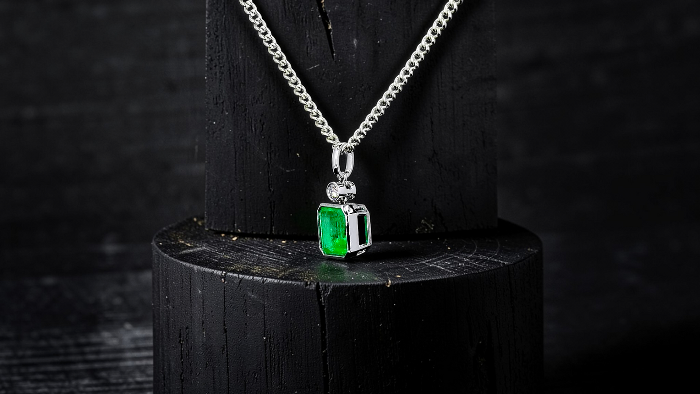 Kariya Certified 1.33 cts. Vivid Green Columbian Emerald Charm Pendant with 18K White Gold and White Diamonds - V2