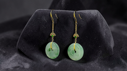 Gamagori Dangling Donut Icy Green Burmese A-Jade French Hook Earrings (with 18K Yellow Gold) - Certified