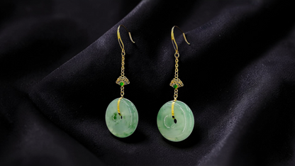 Gamagori Dangling Donut Icy Green Burmese A-Jade French Hook Earrings (with 18K Yellow Gold) - Certified