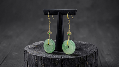 Gamagori Dangling Donut Icy Green Burmese A-Jade French Hook Earrings (with 18K Yellow Gold) - Certified