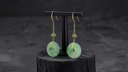 Gamagori Dangling Donut Icy Green Burmese A-Jade French Hook Earrings (with 18K Yellow Gold) - Certified