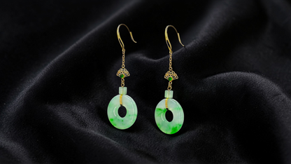 Inuyama Dangling Donut Icy Green Burmese A-Jade French Hook Earrings (with 18K Yellow Gold) - Certified