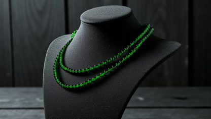 Imperial Green Burmese A-Jade Beaded Long Necklace - 25.60 inches (4.50 mm Beads) with Sterling Silver 925 - Certified - 10011