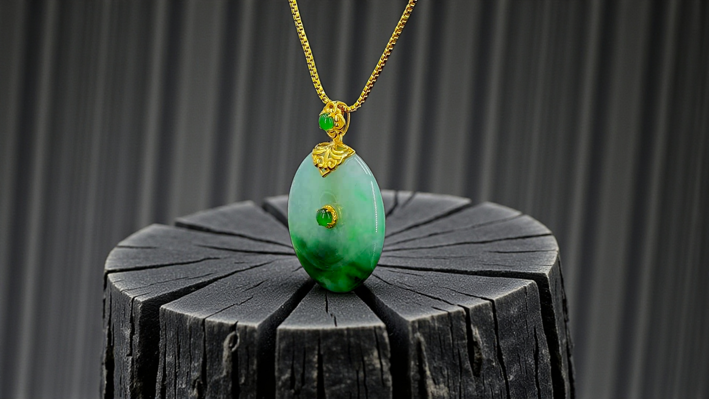 Emperors' Round Burmese A-Jadeite 21.00 mm Donut Pendant (with 18K Yellow Gold) - Certified - V11