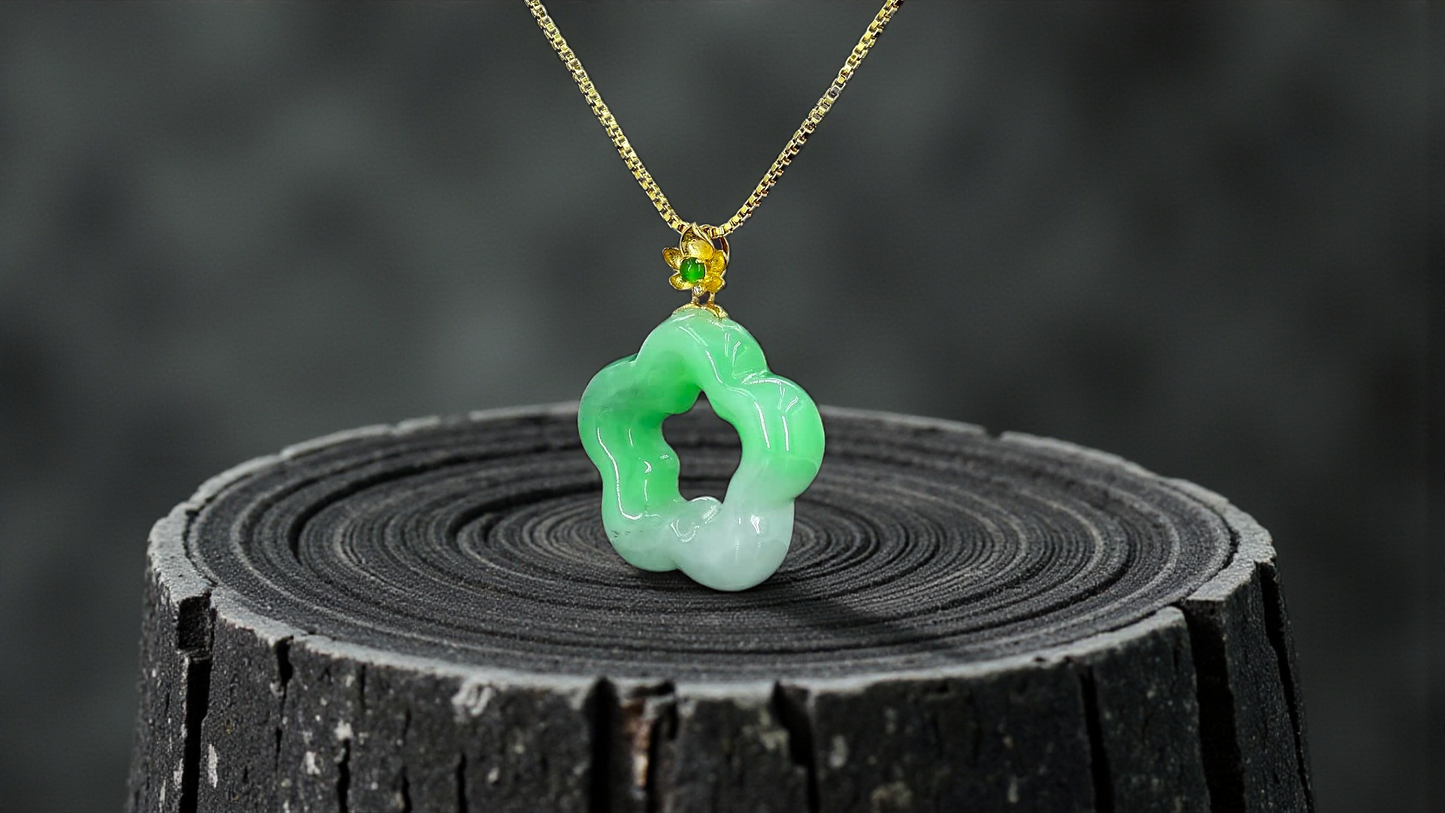 Royal Bauhinia Flower Burmese A-Jadeite 20mm Charm Pendant (with 18K Yellow Gold) - Certified