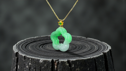 Royal Bauhinia Flower Burmese A-Jadeite 20mm Charm Pendant (with 18K Yellow Gold) - Certified