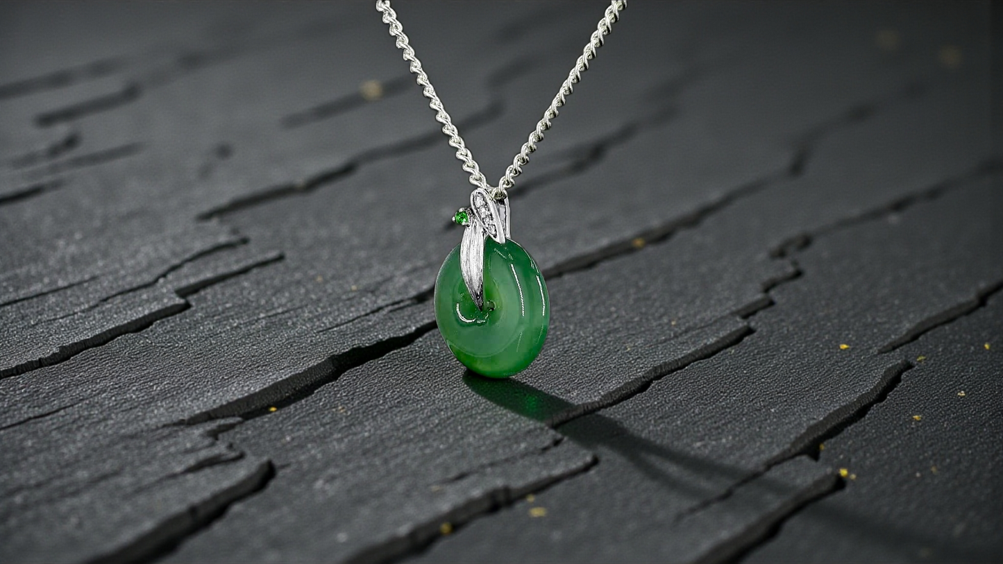 Niseko Round Burmese A-Jadeite 15.00 mm Donut Charm Pendant (with 18K White Gold and White Diamonds) - Certified