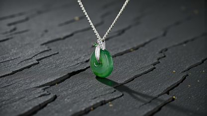Niseko Round Burmese A-Jadeite 15.00 mm Donut Charm Pendant (with 18K White Gold and White Diamonds) - Certified