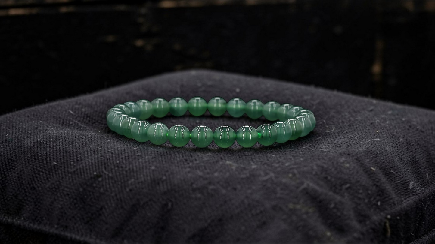 Certified Japanese Blue-Green Burmese A-Jade Beaded Bracelet (MADE IN JAPAN) (7 mm Each x 28 beads) 05044